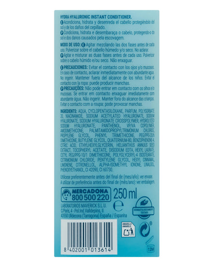 Deliplus Hydra Hyaluronic – Après-shampooing instantané cheveux normaux à secs – Spray/250 ml