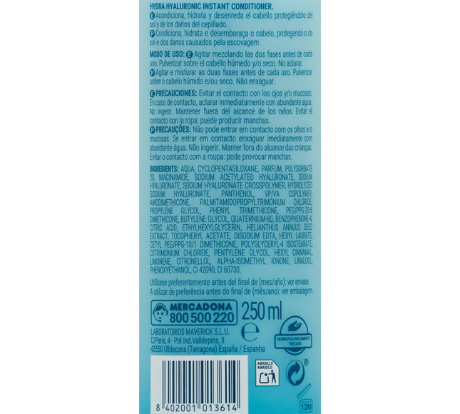 Deliplus Hydra Hyaluronic – Après-shampooing instantané cheveux normaux à secs – Spray/250 ml