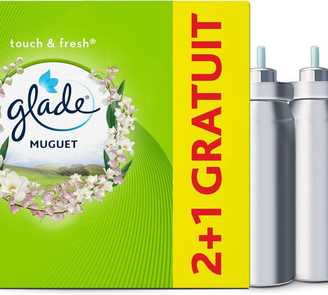 Glade Touch et Fresh Recharges 2et1 Gratuit - Fraicheur Instantanée - Elimine Les Odeurs - Infusé Aux Huiles Essentielles - Muguet - 3 Recharges