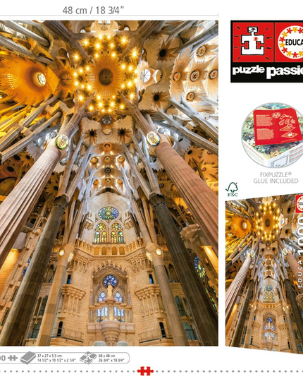 Educa - Intérieur de la Sagrada Familia | Puzzle de 1000 pièces. Mesure Une Fois monté: 48 x 68 cm | +14 Ans (19614)