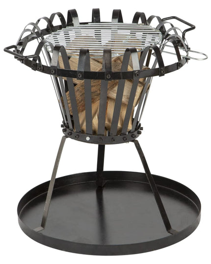 Foyer-Brasero avec Barbecue noir 55 cm – Trépied acier pour jardin et terrasse