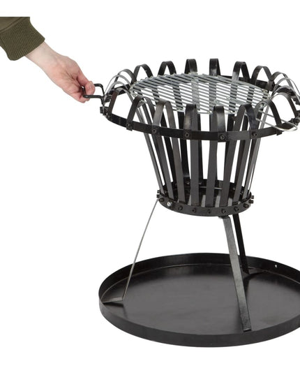 Foyer-Brasero avec Barbecue noir 55 cm – Trépied acier pour jardin et terrasse