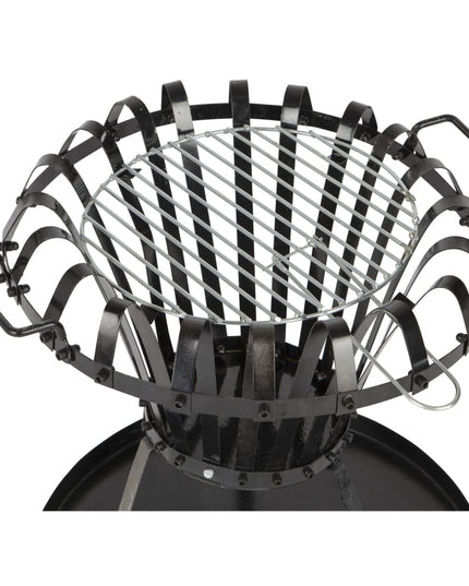Foyer-Brasero avec Barbecue noir 55 cm – Trépied acier pour jardin et terrasse