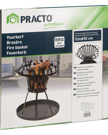 Foyer-Brasero avec Barbecue noir 55 cm – Trépied acier pour jardin et terrasse