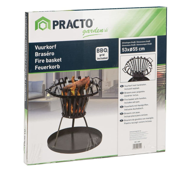 Foyer-Brasero avec Barbecue noir 55 cm – Trépied acier pour jardin et terrasse