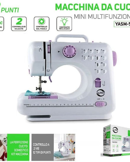 MACHINE À COUDRE PORTABLE AVEC PÉDALE À 2 VITESSES ET 12 POINTS DE COUTURE YASM-505A