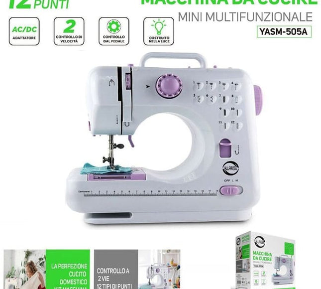 MACHINE À COUDRE PORTABLE AVEC PÉDALE À 2 VITESSES ET 12 POINTS DE COUTURE YASM-505A