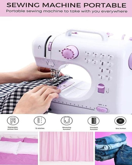 MACHINE À COUDRE PORTABLE AVEC PÉDALE À 2 VITESSES ET 12 POINTS DE COUTURE YASM-505A