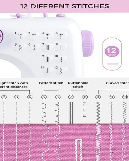 MACHINE À COUDRE PORTABLE AVEC PÉDALE À 2 VITESSES ET 12 POINTS DE COUTURE YASM-505A