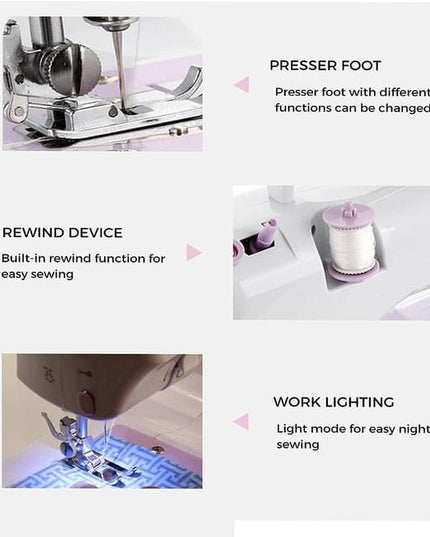 MACHINE À COUDRE PORTABLE AVEC PÉDALE À 2 VITESSES ET 12 POINTS DE COUTURE YASM-505A