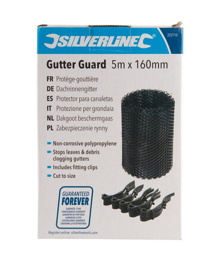 Protège-gouttière Silverline 5 m x 160 mm – Grille anti-feuilles avec clips de fixation inclus
