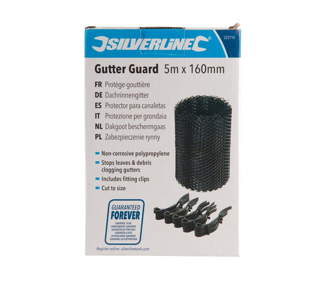 Protège-gouttière Silverline 5 m x 160 mm – Grille anti-feuilles avec clips de fixation inclus