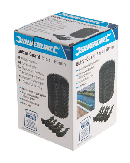 Protège-gouttière Silverline 5 m x 160 mm – Grille anti-feuilles avec clips de fixation inclus