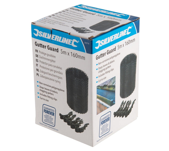 Protège-gouttière Silverline 5 m x 160 mm – Grille anti-feuilles avec clips de fixation inclus